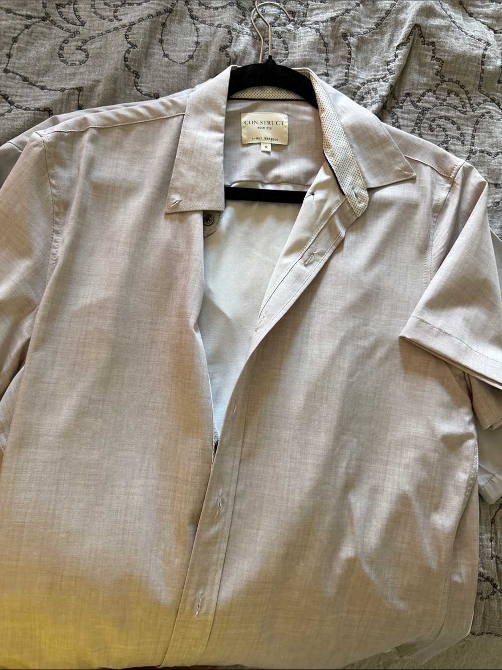 Construct Classic Men’s Short-Sleeve Button-Down Shirt - Light Beige
